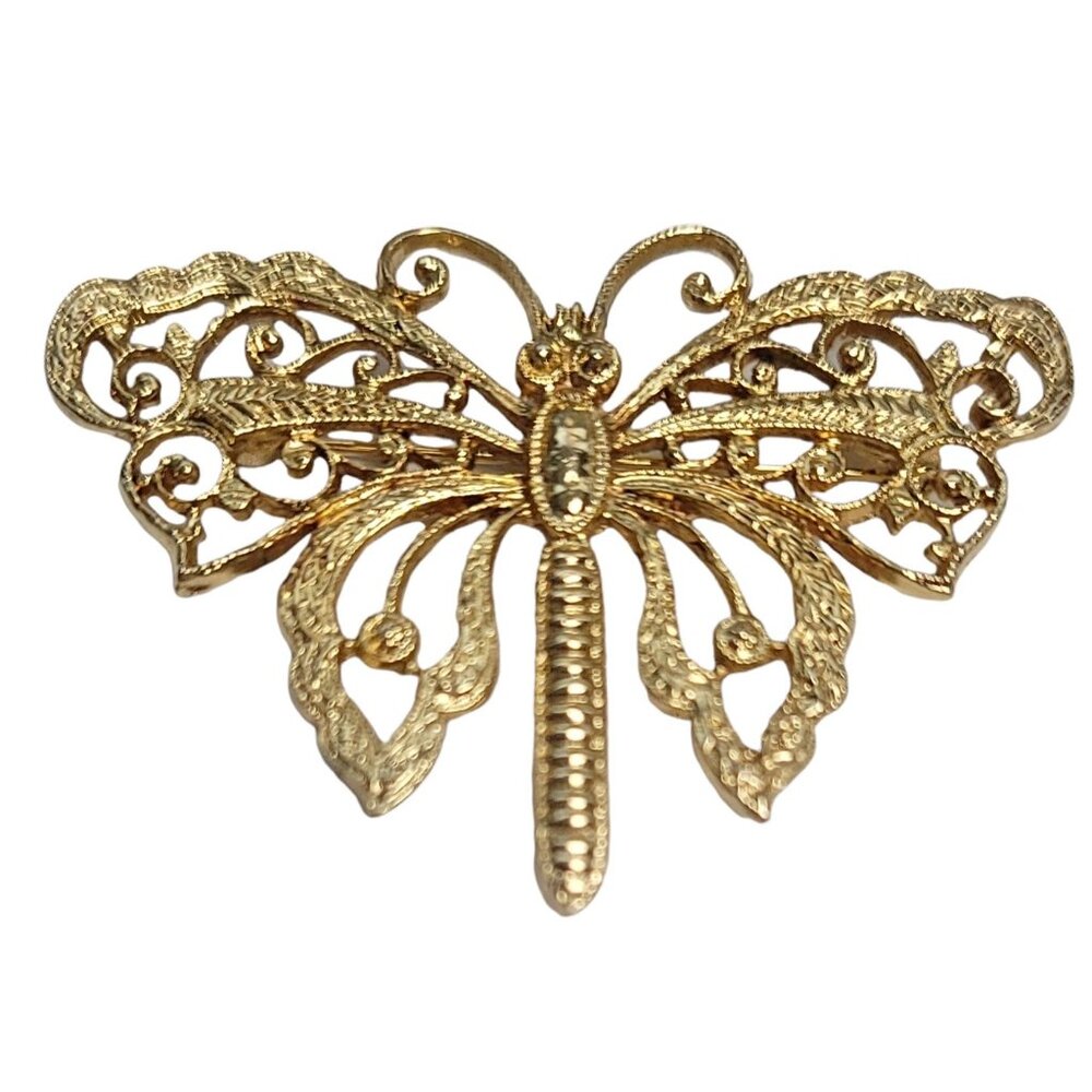 ART Arthur Pepper Gold Tone Filigree Butterfly Brooch, Signed